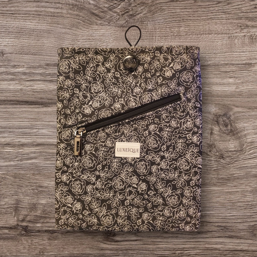 Luxeique Black Floral Tablet Case Book Sleeve - Handmade